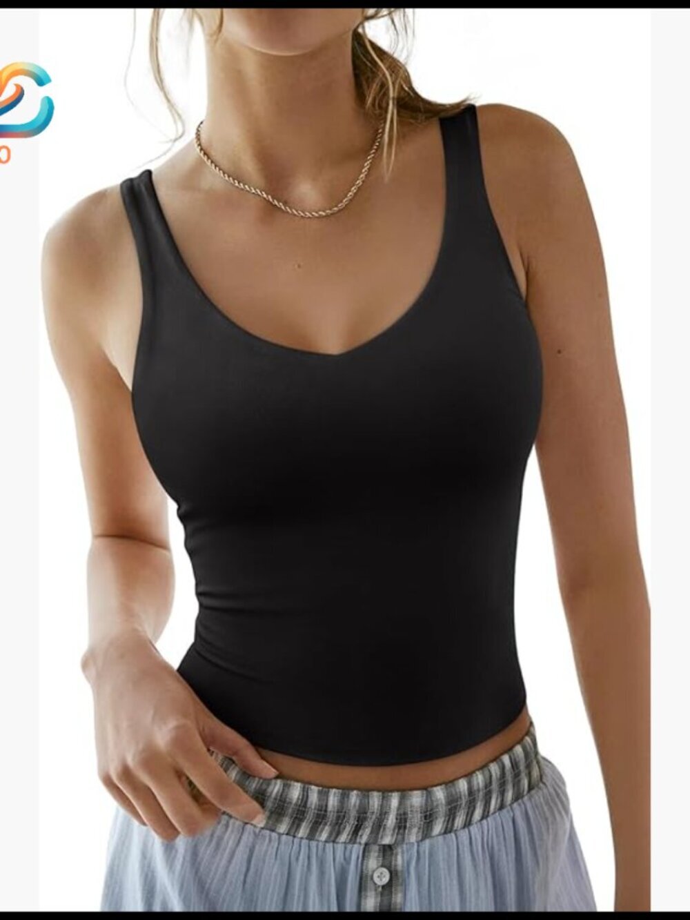 Double Lined V-Neck Tank Top, Sweat-Wicking, Non-See-Through, Summer Casual